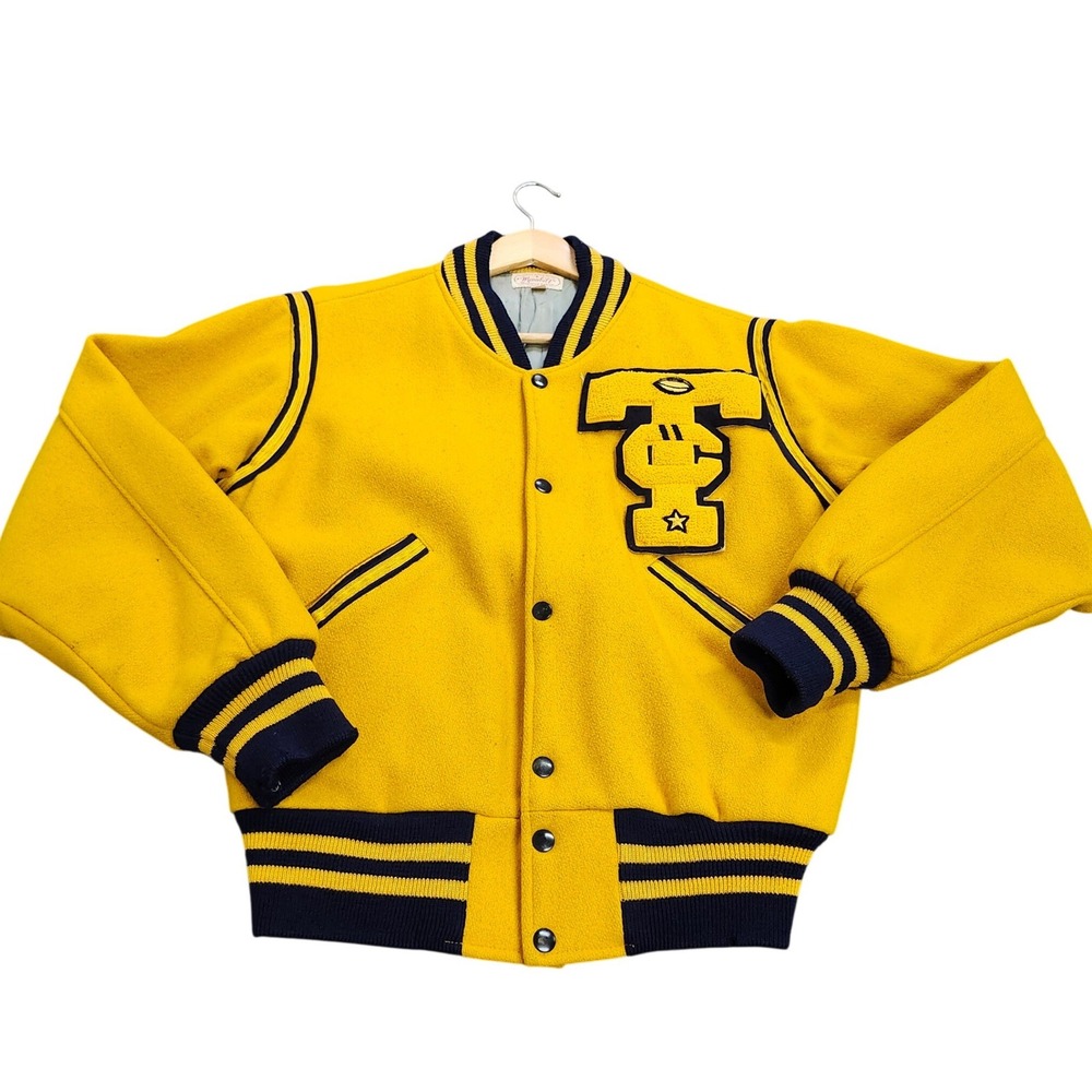 Vintage 70's Florida Athletic Co WynnBilt Varsity Letterman Jacket Yellow Navy